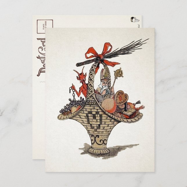 Carte postale Panier cadeau Krampus et Père Noël v (Devant / Derrière)