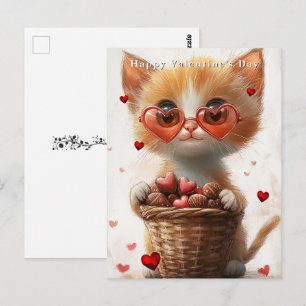 Carte Postale Panier de chats roux de la Saint-Valentin avec des