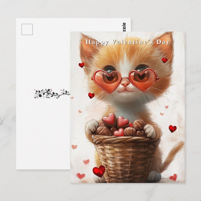 Carte Postale Panier de chats roux de la Saint-Valentin avec des (Devant / Derrière)