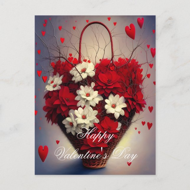 Carte Postale Panier de coeurs et de fleurs valentin (Devant)