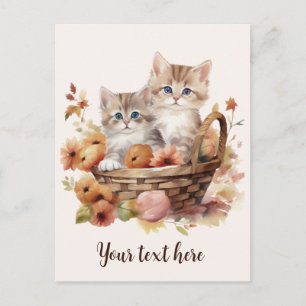 Carte Postale Panier de deux chatons mignons automne