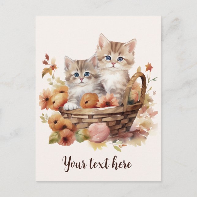 Carte Postale Panier de deux chatons mignons automne (Devant)