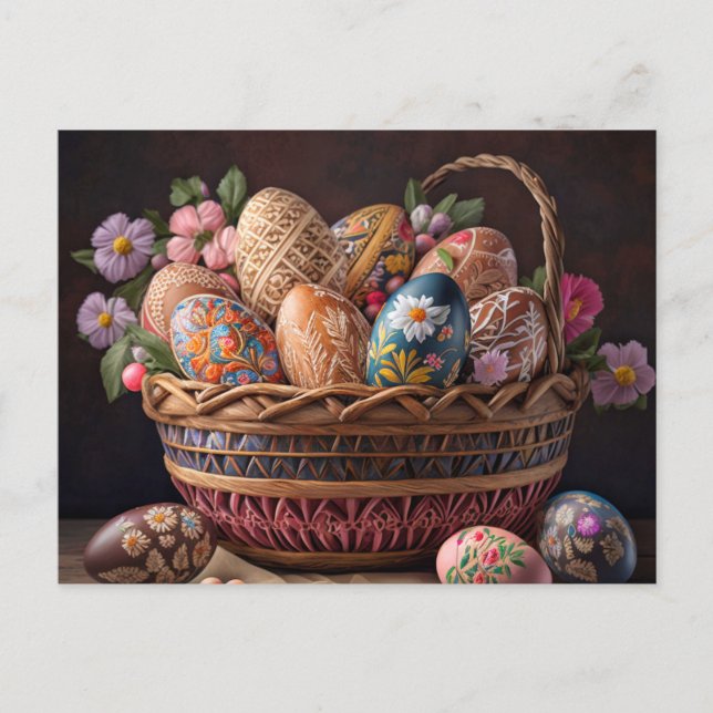Carte Postale Panier de fête vibrant d'œufs de Pâques (Devant)