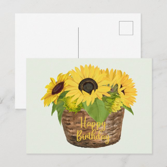 Carte Postale Panier de fleurs pour anniversaire tournesol  (Devant / Derrière)