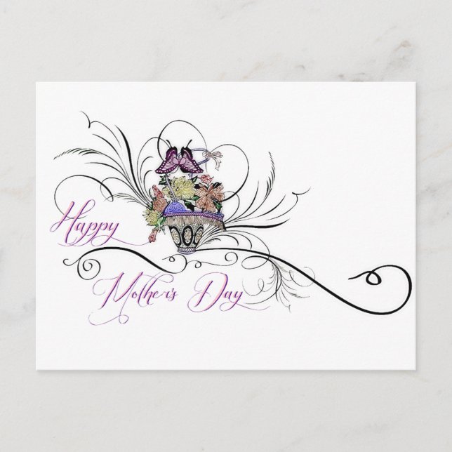 Carte Postale Panier de fleurs pour la fête des Mères (Devant)
