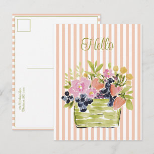 Carte Postale Panier de fruits et fleurs à l'aquarelle sur rayur