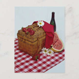 Carte Postale Panier de pique-nique et tranches de pastèque