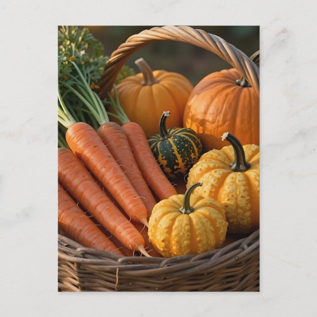 Carte Postale Panier de récolte rustique citrouilles carottes (Devant)