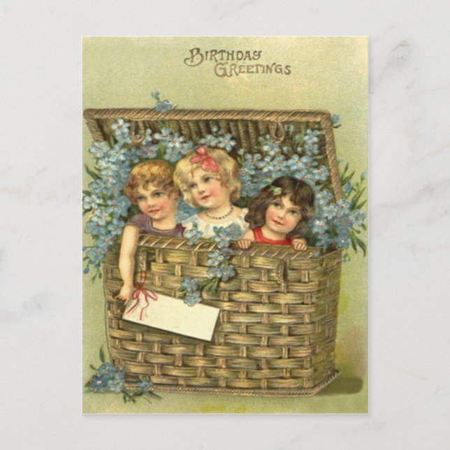 Carte Postale Panier Enfants mignons Oubliez-Moi-Ne-Pas (Devant)