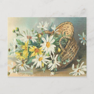 Carte Postale Panier Floral victorien de marguerites blanches et