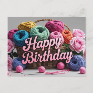 Carte Postale Panier Joyeux Anniversaire avec Boules de Fil et R