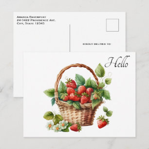 Carte Postale Panier mignon plein de fraises Bonjour