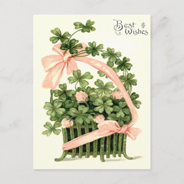 Carte Postale Panier Pink Ribbon Shamrock Quatre feuilles Clover (Devant)