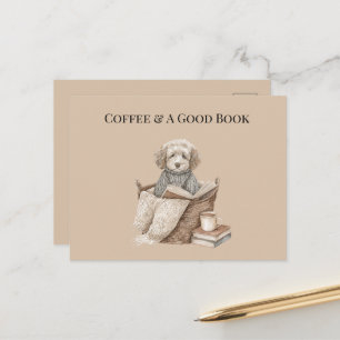 Carte Postale Panier pour chien Café & Un Bon Livre