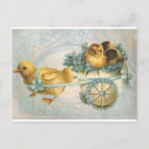 Carte Postale Panier vintage rempli de poussins de Pâques