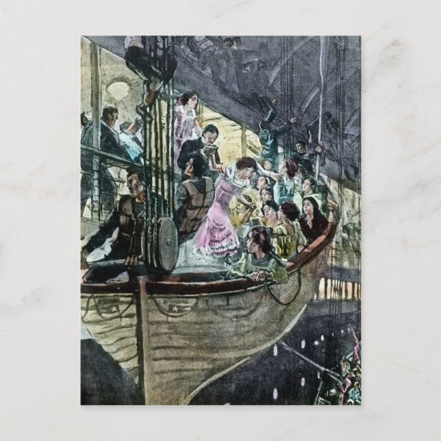 Carte Postale Panique Titanic de RMS sur la ruée de pont pour le (Devant)