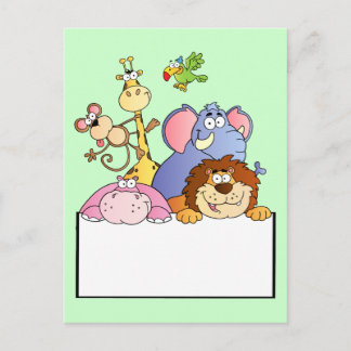 Carte Postale panneau coloré JUNGLE ANIMALS dessin humoristique