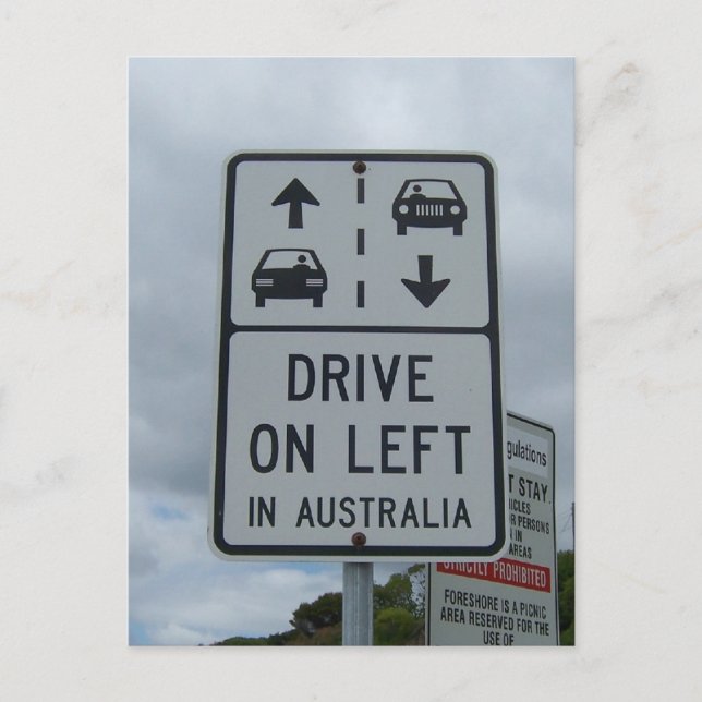 Carte Postale Panneau Conduire à gauche en Australie (Devant)