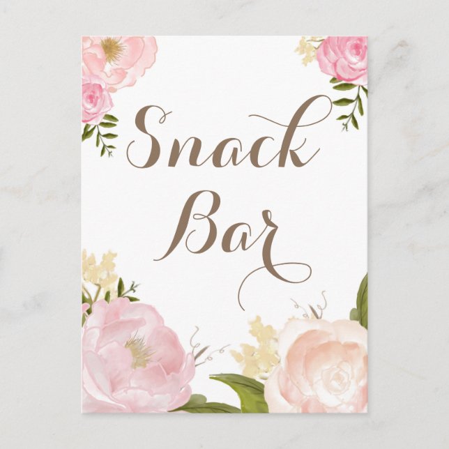 Carte Postale Panneau de bar à snacks Fleurs aquarelles romantiq (Devant)