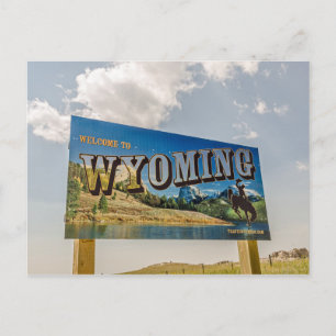 Carte Postale Panneau de bienvenue au Wyoming - Frontières d'Éta