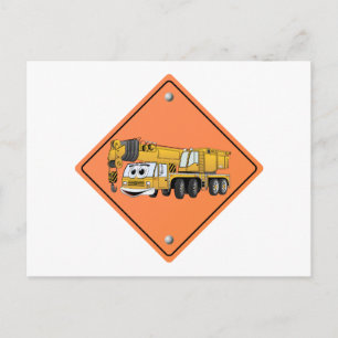 Carte Postale Panneau de construction de caricature de grue