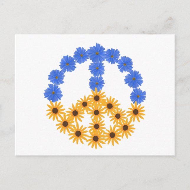 Carte Postale Panneau de Paix Fleurs de Soleil Jaunes Bleues Cos (Devant)