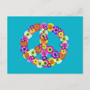 Carte Postale Panneau de paix Floral sur Turquoise