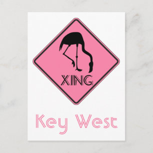 Carte Postale Panneau de passage de flamant rose Key West Florid