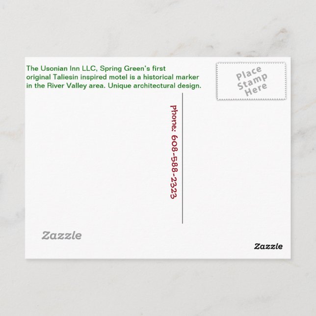 Carte Postale Panneau de rue Usonian Inn (Dos)