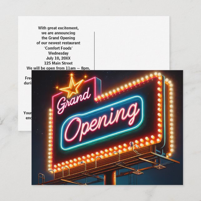 Carte Postale Panneau d'ouverture Neon Grand pour les nouvelles  (Devant / Derrière)