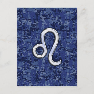 Carte Postale Panneau Leo Zodiac sur Camouflage numérique bleu