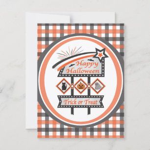 Carte Postale Panneau rétro vintage Halloween – Plaid Trick or T