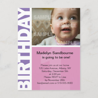 Carte Postale Panneau rose Lilac 1er Invitation anniversaire