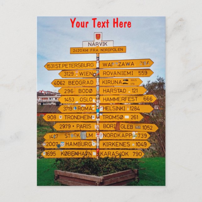 Carte Postale Panneau signalétique Narvik, Norvège personnalisab (Devant)