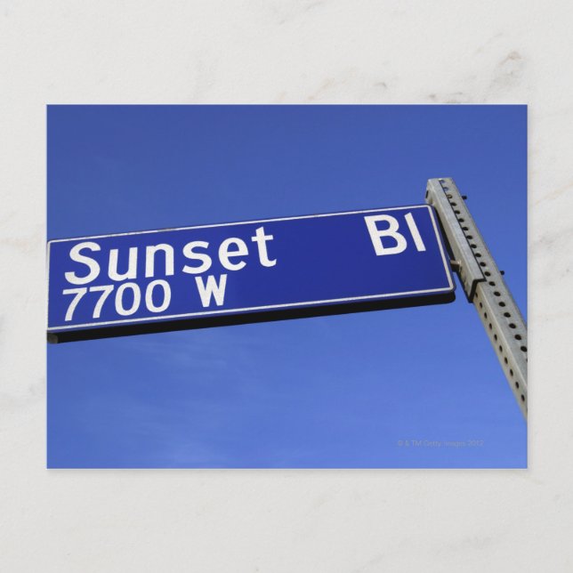 Carte Postale Panneau Sunset Boulevard contre le ciel bleu (Devant)