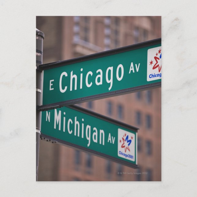 Carte Postale Panneaux indicateurs de Chicago et Michigan Avenue (Devant)