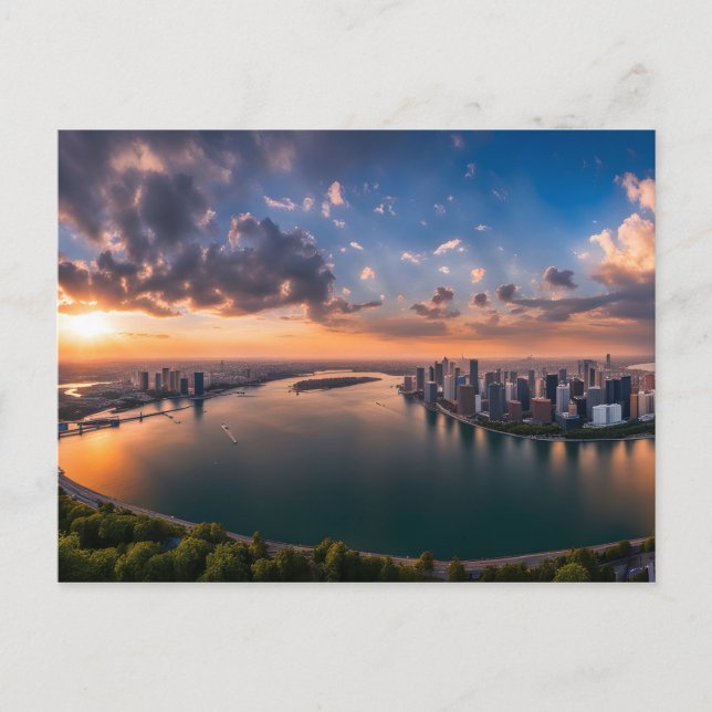 Carte Postale Panorama de la ville au coucher du soleil (Devant)