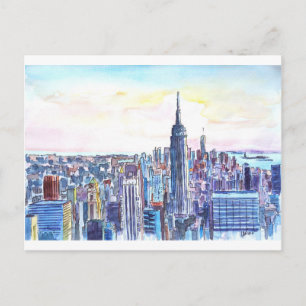 Carte Postale Panorama de Manhattan Skyline en aquarelle