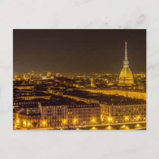 Carte Postale Panorama de Turin avec la mole Antonelliana la nui