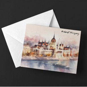 Carte Postale Panorama peinture aquarelle de Budapest Hongrie