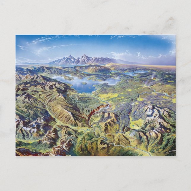 Carte Postale Panoramic Drawing Of Yellowstone (Devant)