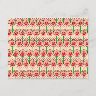 Carte Postale Pansies de corail - motif de papier peint rétro