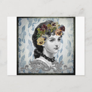 Carte Postale Pansies d'une femme victorienne sur une tapisserie