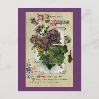 Carte Postale Pansies et Ivy Anniversaire Vintage