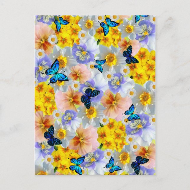 Carte Postale Pansies Et Papillons (Devant)