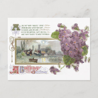 Carte Postale Pansies et Serene Vignette Anniversaire Vintage