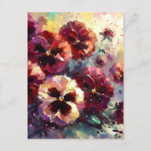 Carte Postale Pansies impressionnistes de marron peint floral