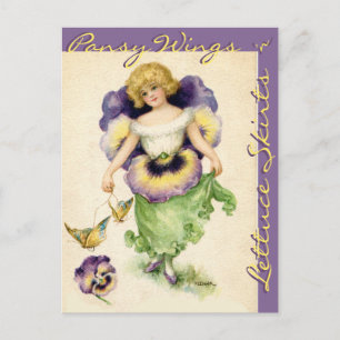 CARTE POSTALE "PANSY WINGS 'N LETTUCE SKIRT" FÉERIE DE JARDIN