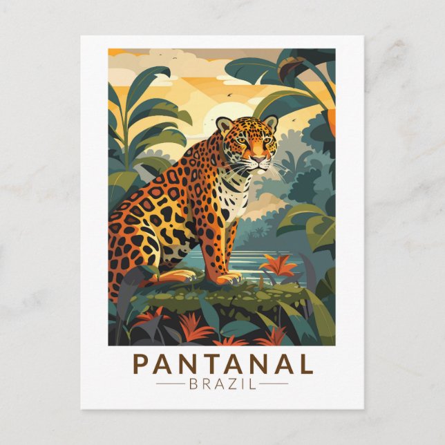 Carte Postale Pantanal Brésil Jaguar Voyage Art Vintage (Devant)