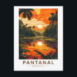 Carte Postale Pantanal Brésil Sunset Travel Art Vintage<br><div class="desc">Modèle de déplacement vectoriel rétro Pantanal. Le Pantanal est une région naturelle qui englobe la plus grande zone humide tropicale au monde et les plus grandes prairies inondées du monde.</div>